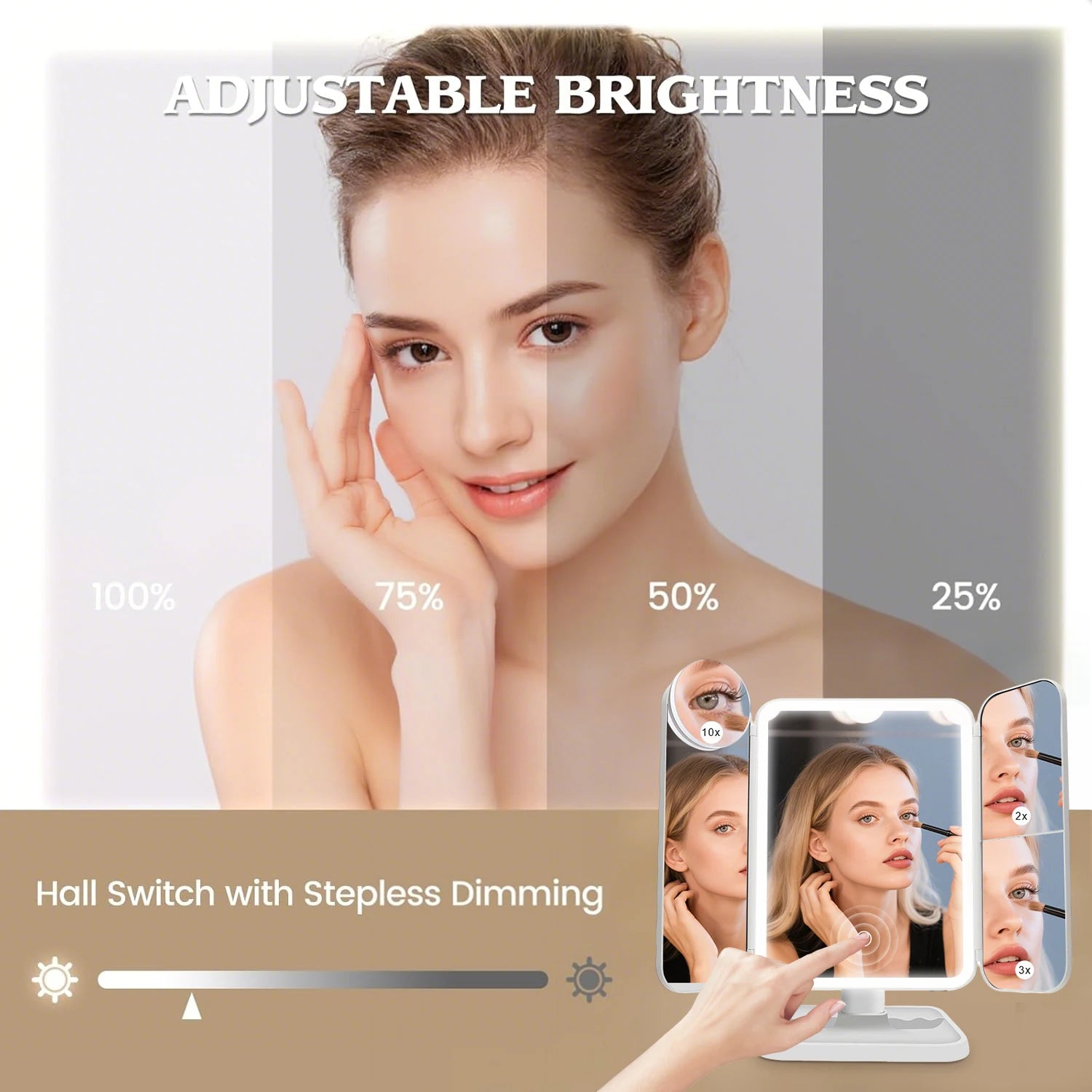 Trifold Makeup Mirror LED Lights Dorm Dressing Mirror Beauty Light up Your Fill Light with Smart Complementary Makeup Mirror Tri