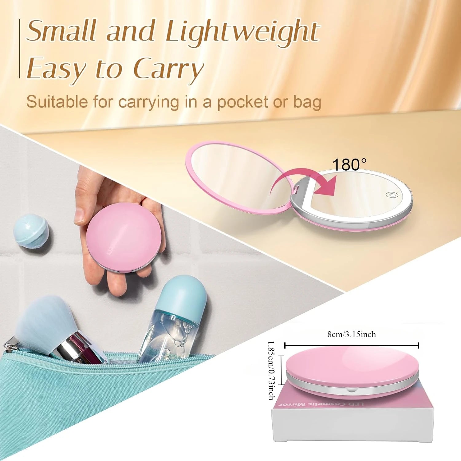 Portable LED Makeup Mirror – 1X/3X Magnification